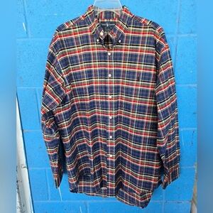 Ralph Lauren 90's Big Shirt Flannel Plaid Button-Down Blue/Red Tartan Men’s Sz M